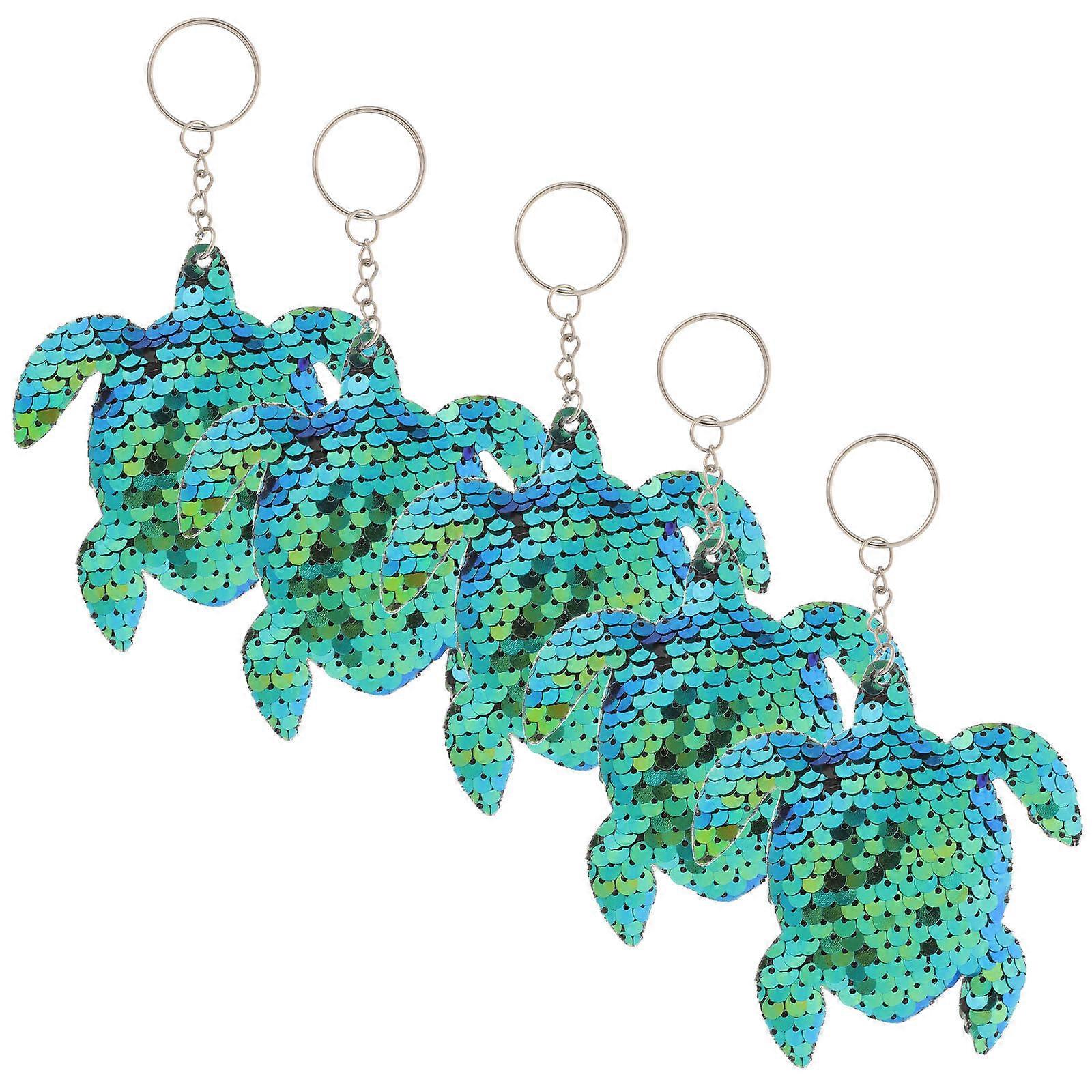 Sequin Keychain Turtle Keychain for Decoration with 10Pcs Set Green Metal
