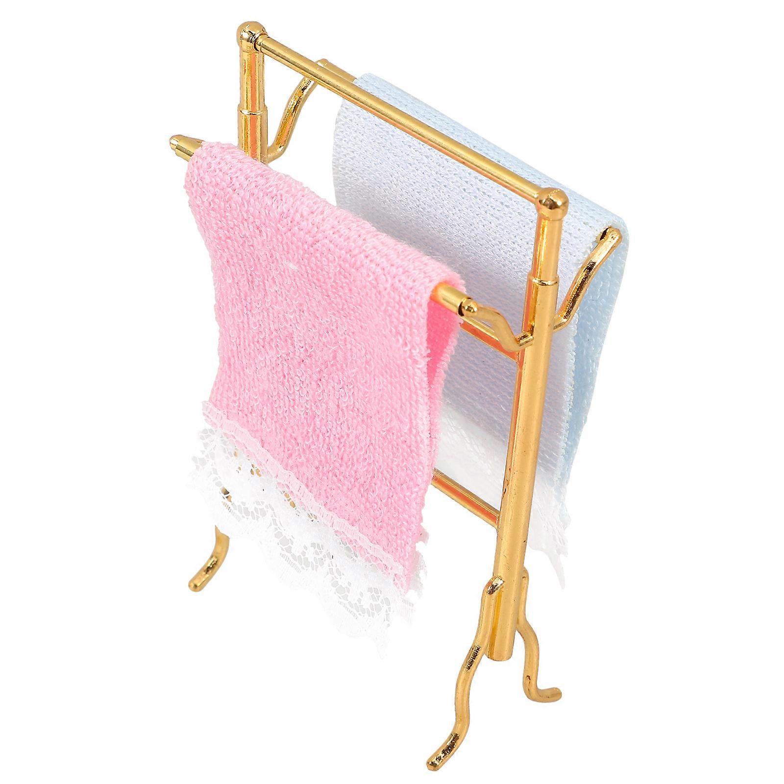 Rectangular Doll Rack Model Ideal For Miniature Enthusiasts Hobby Featuring Simulation Towels Crafted From Metal And Cloth 4 Sets