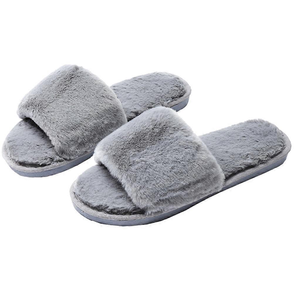 Floor Shoes Anti-Slip Slippers for Home Use 1Pair Grey Plush Comfortable Slippers