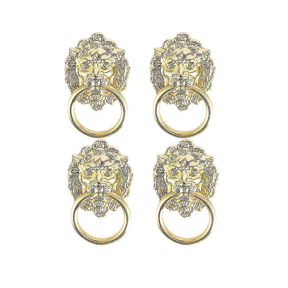 4pcs Drawer Cabinet Lion Head Pull Handle Knobs With Drawer Ring Door Rings Pull Handle Knobs For Home (golden)