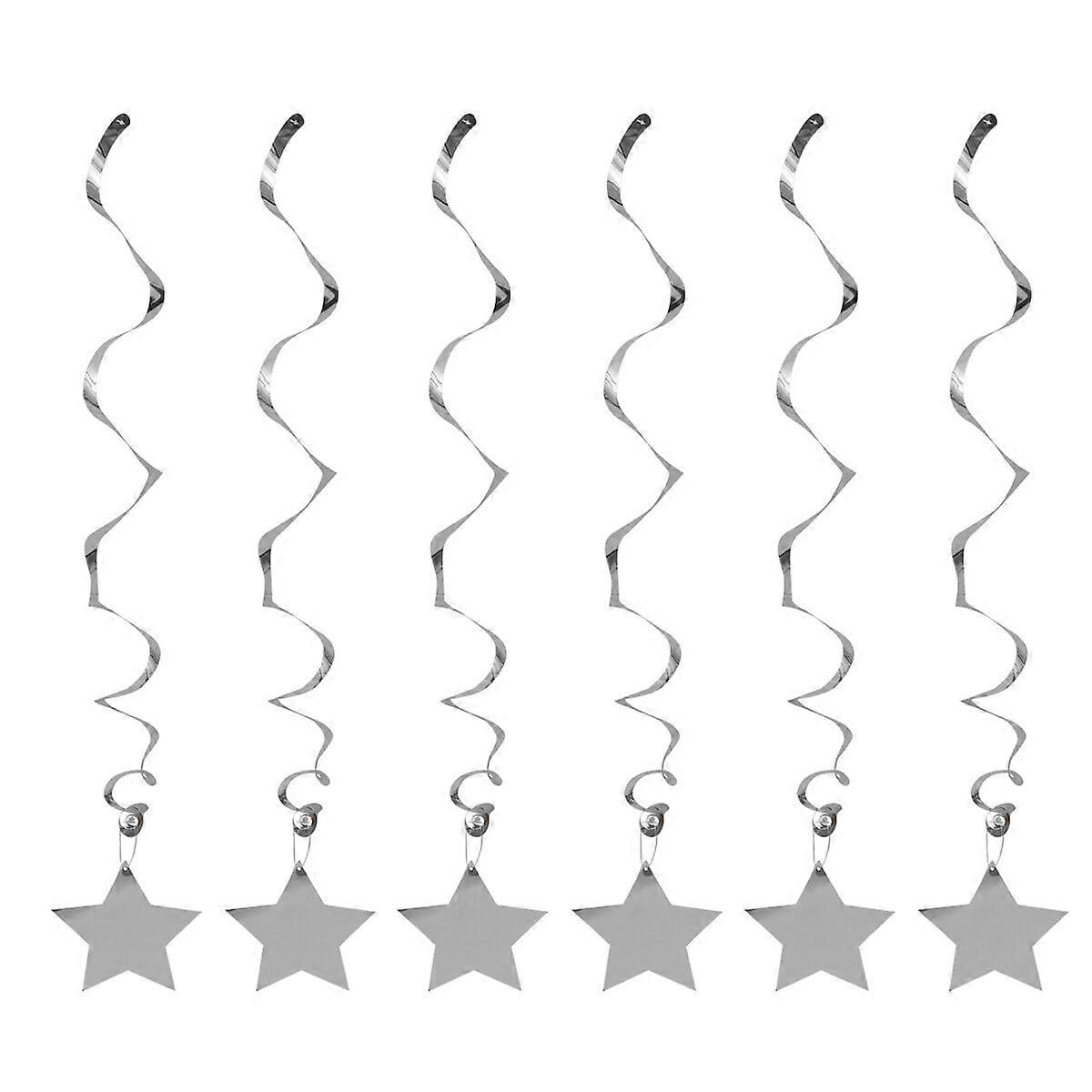 6 Pcs Ceiling Streamers Pantegram Shaped Spiral Ornaments Silver