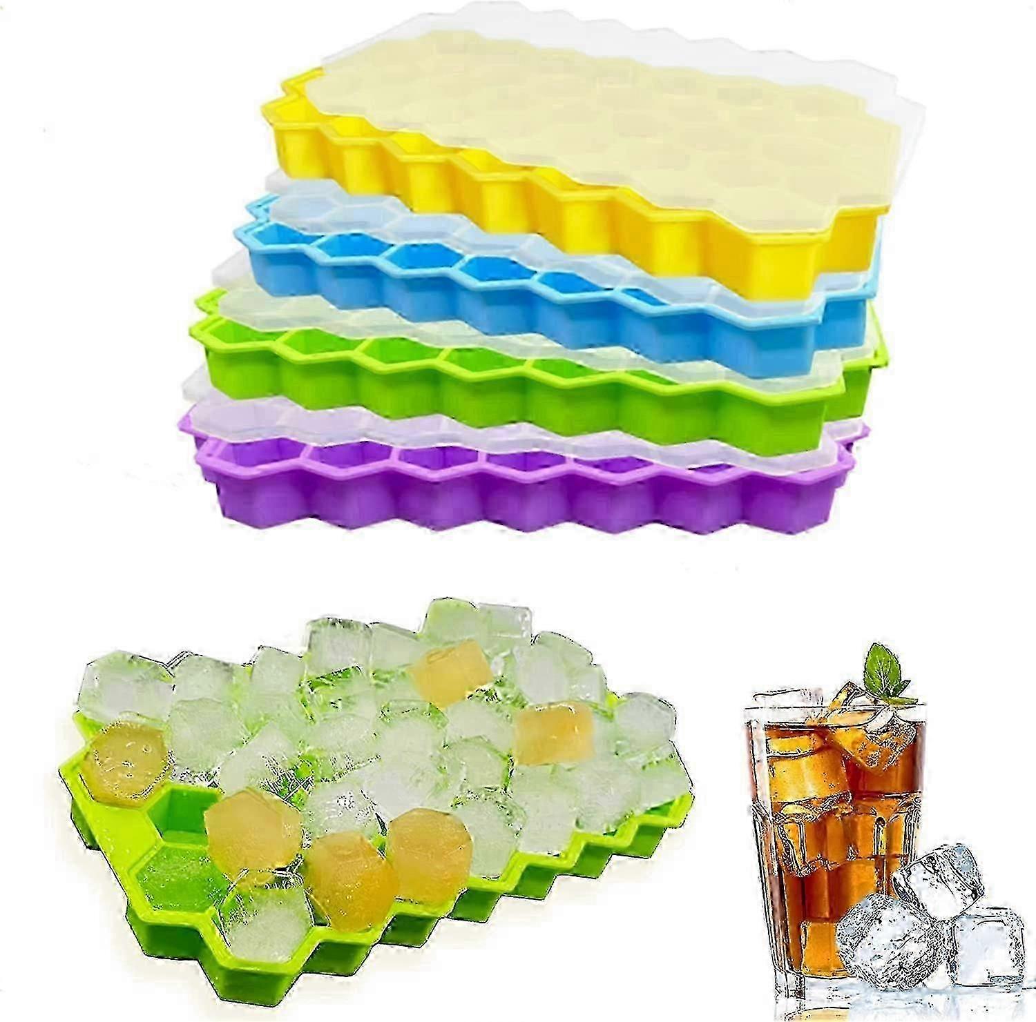 4 Pack Silicone Ice Cube Tray with Lids BPA Free, Easy Release Square Ice Trays