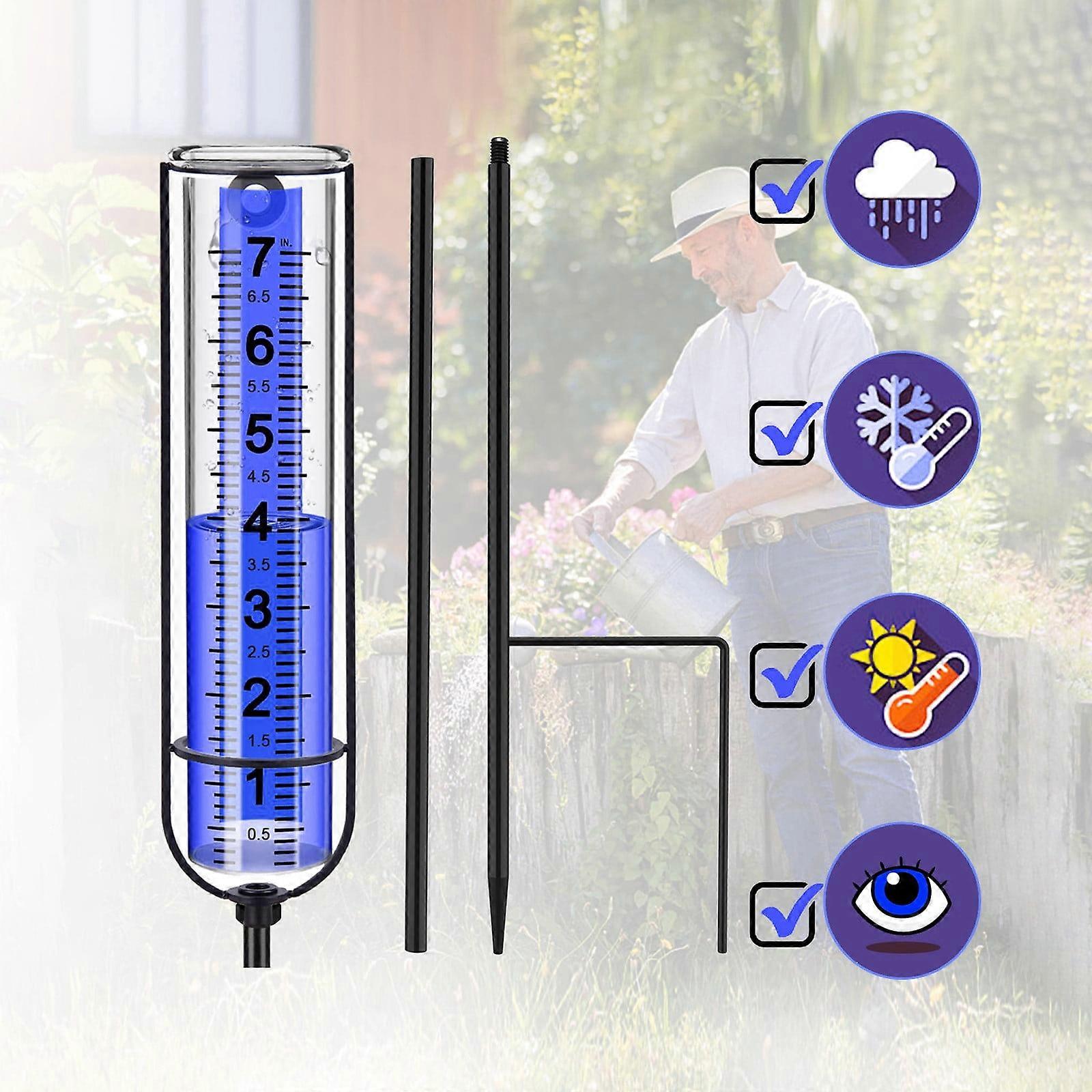 Rain Gauge with Stake, Adjustable Height, Large Clear Numbers, Outdoor Freezes Proof Rain Measuring Tool for Garden Yard