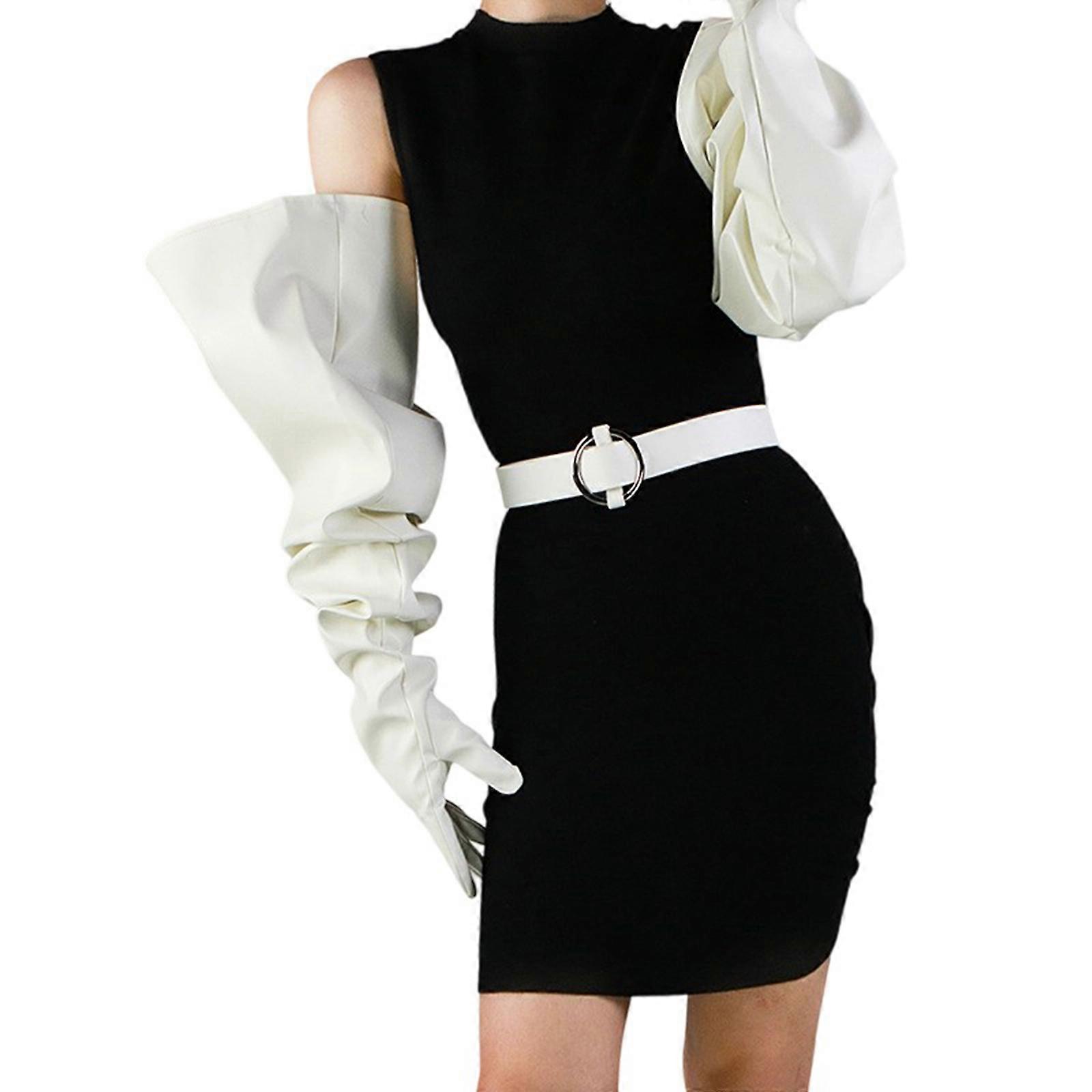 ドラマチックな特大スリーブグローブ光沢のあるブラックPUレザー85CMユニセックスデイリー衣装エンハンサーPUホワイト