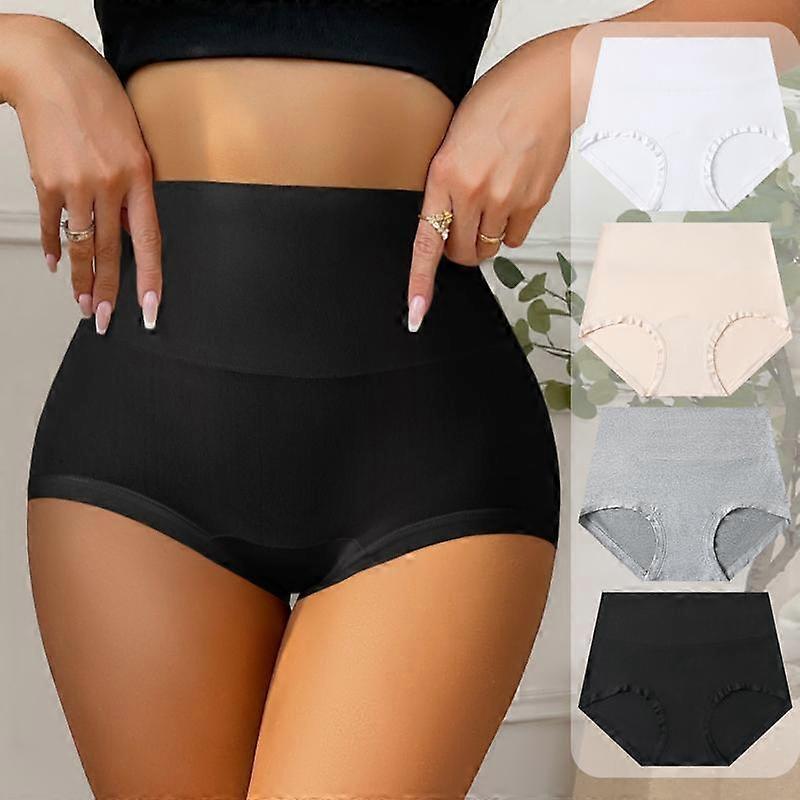 HOTCOM Women's High Waist Seamless Underwear Plus Size Brief No Show Elastic Comfortable Panties 4 Pack S-XXXXL Springtok