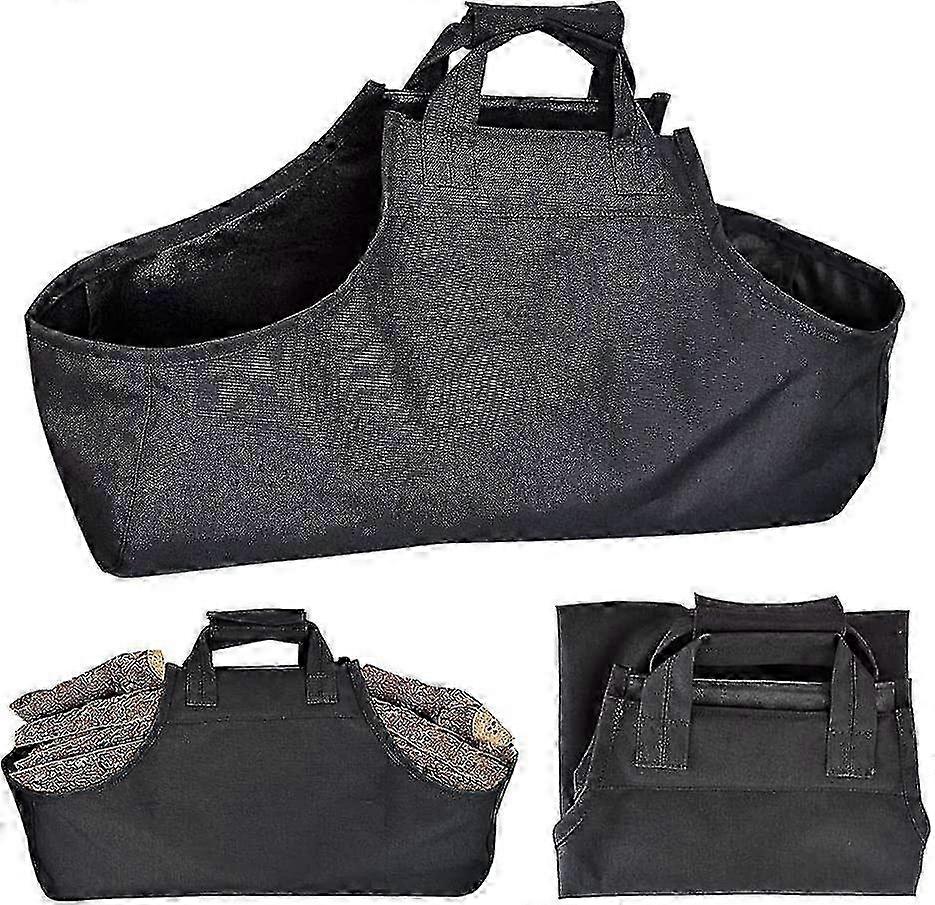 Improved Canvas Log Carrier Bag for Firewood, Multipurpose Use in Camping & Fireplaces, Black