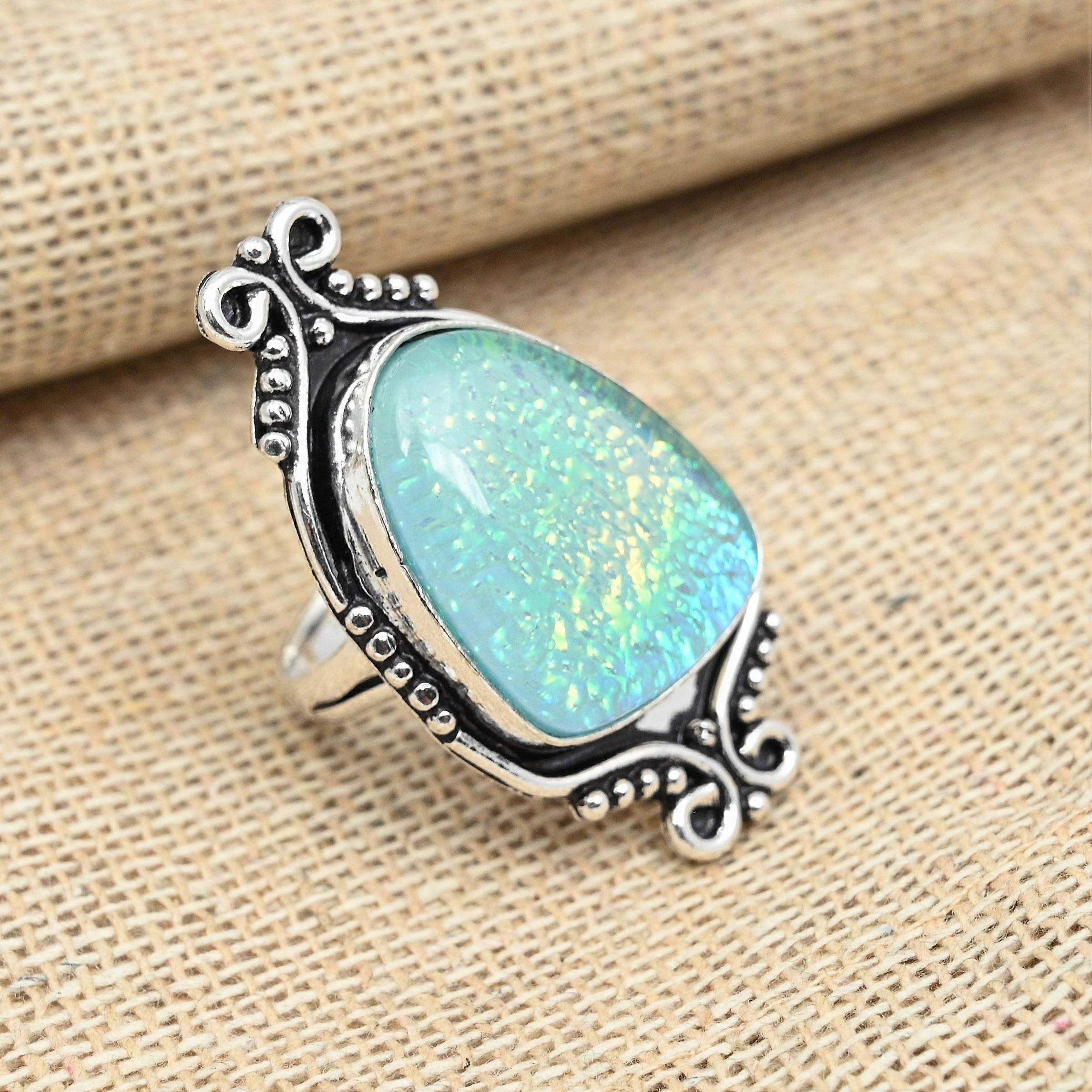 Blue Triplet Opal Gemstone 925 Solid Sterling Silver Handmade Engagement Ring