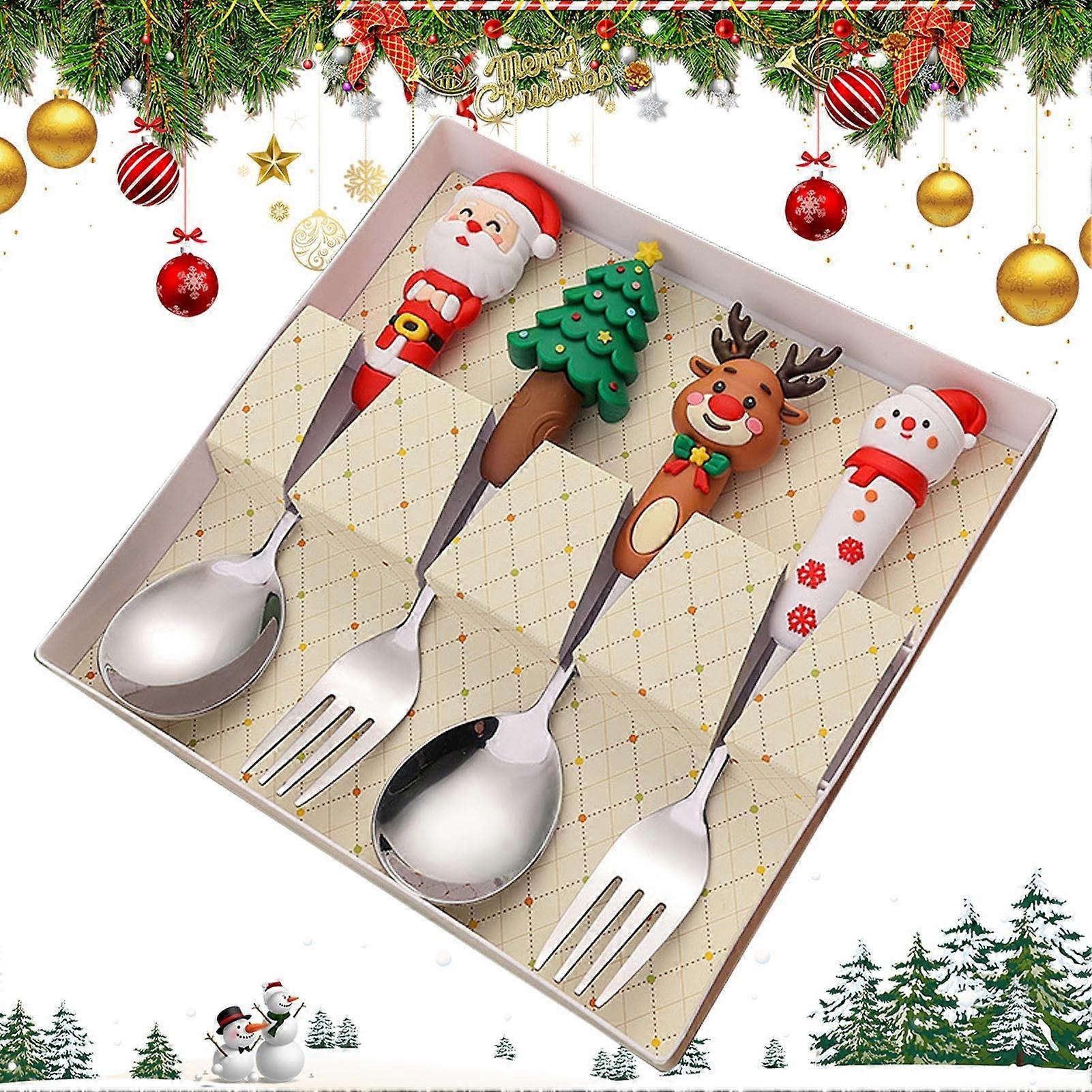 Christmas Stainless Steel Flatware Set with Spoon and Fork for Holiday Dinners and Parties