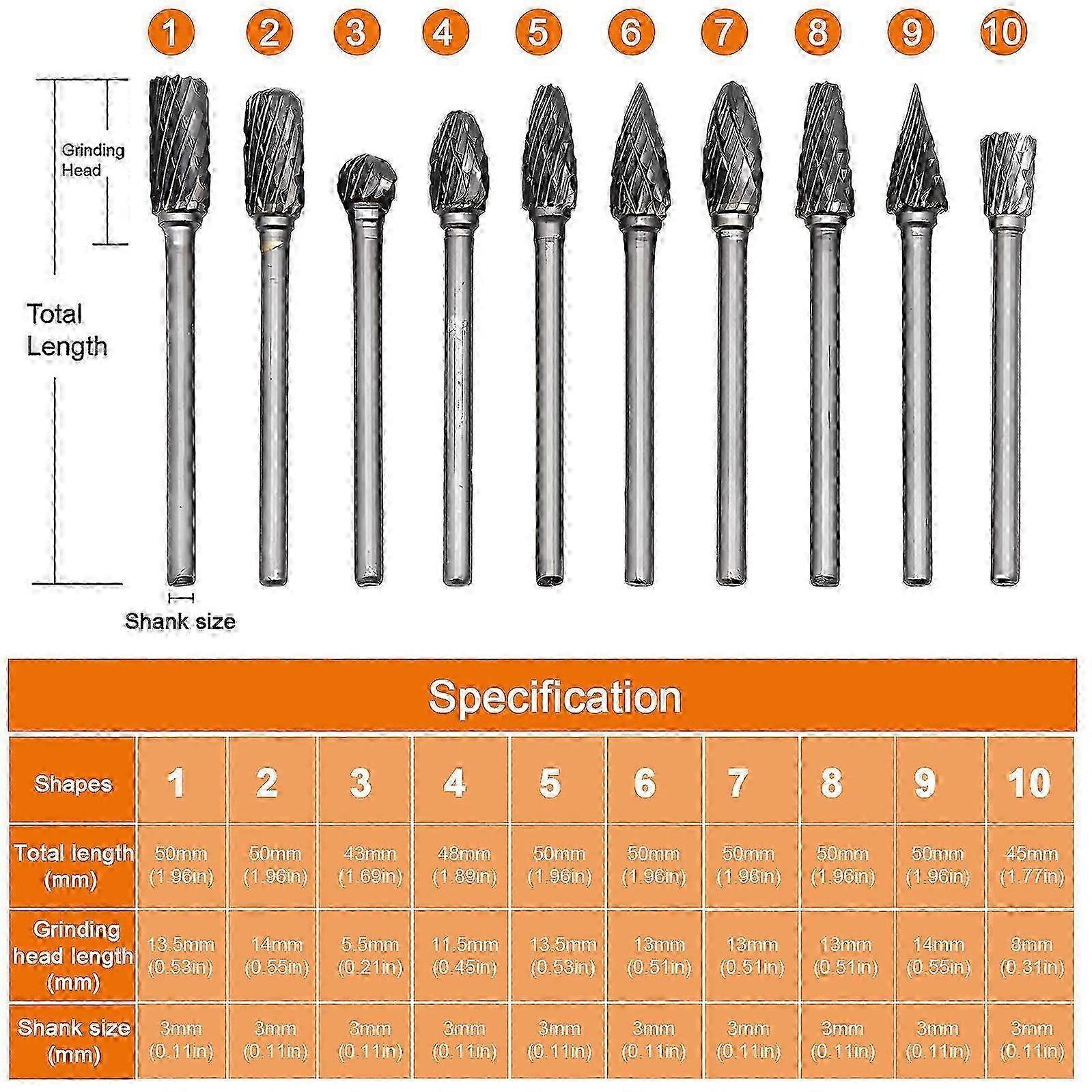 Precision Rotary Files, Metalwork Woodworking Deburring Tools with Double-Cut Carbide Rotary Burrs for Die Grinder Drill Bit, Suitable for Model