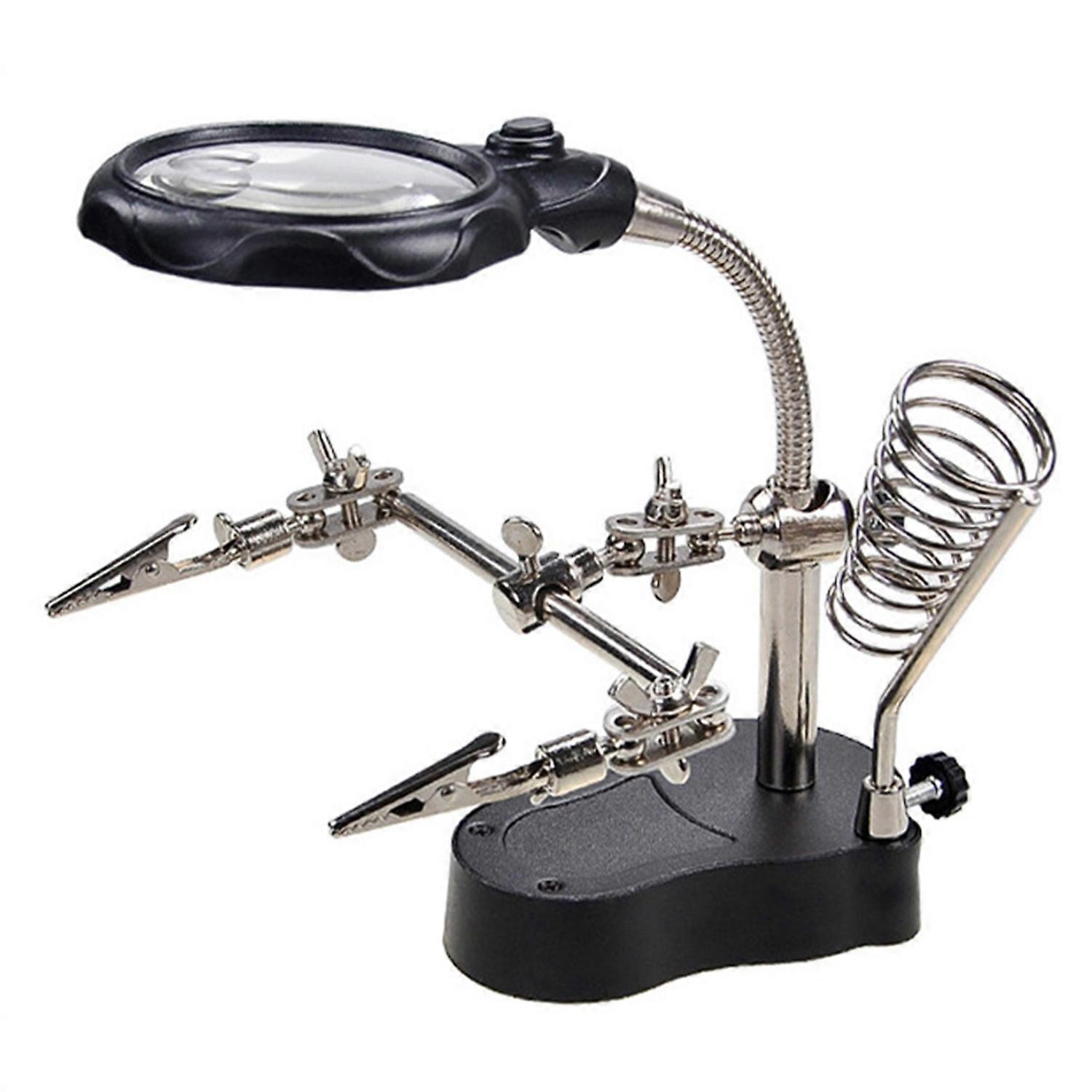 Magnifying Glass Soldering Station Professional LED Lamp Magnifier with Auxiliary Clips for Hardware