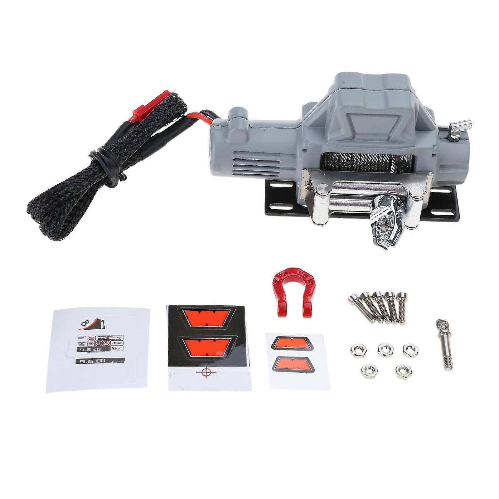 Electric Winch Set with Control Wire Front Bumper Rescued Winch Single Motor Winch for Hobby Remote Control Offroads  titanium color