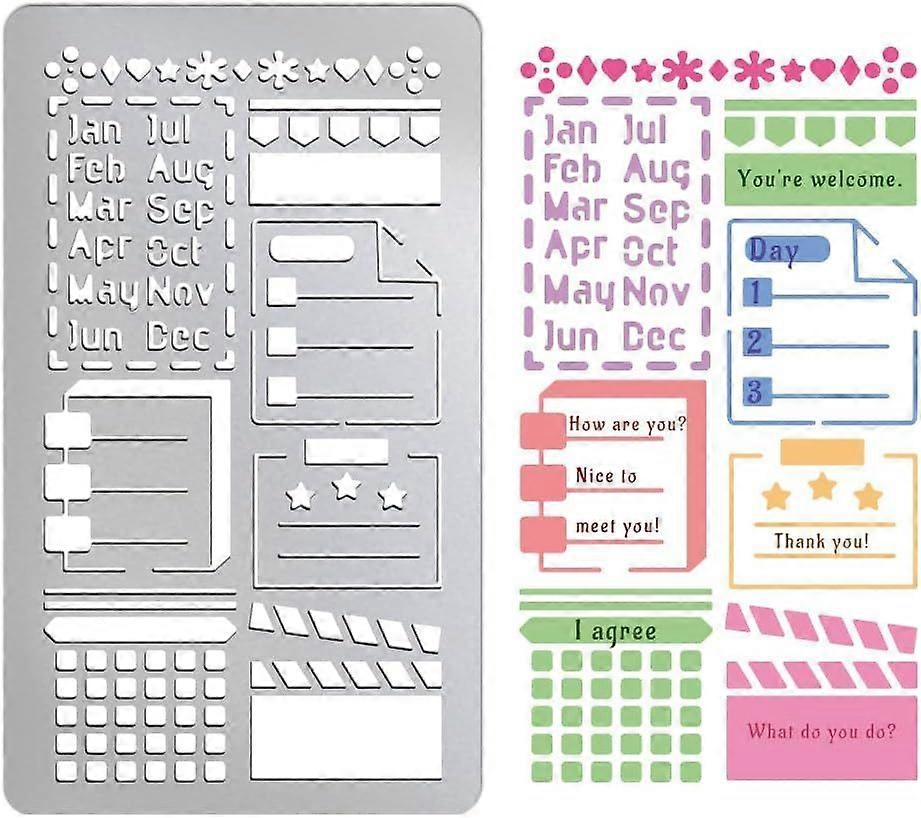 Diary Grid Partition Metal Stencil Lines Stainless Steel Template Photo Album Stencil Reusable Cutting Dies Drawing Stencils Tool Template for Wood Ca