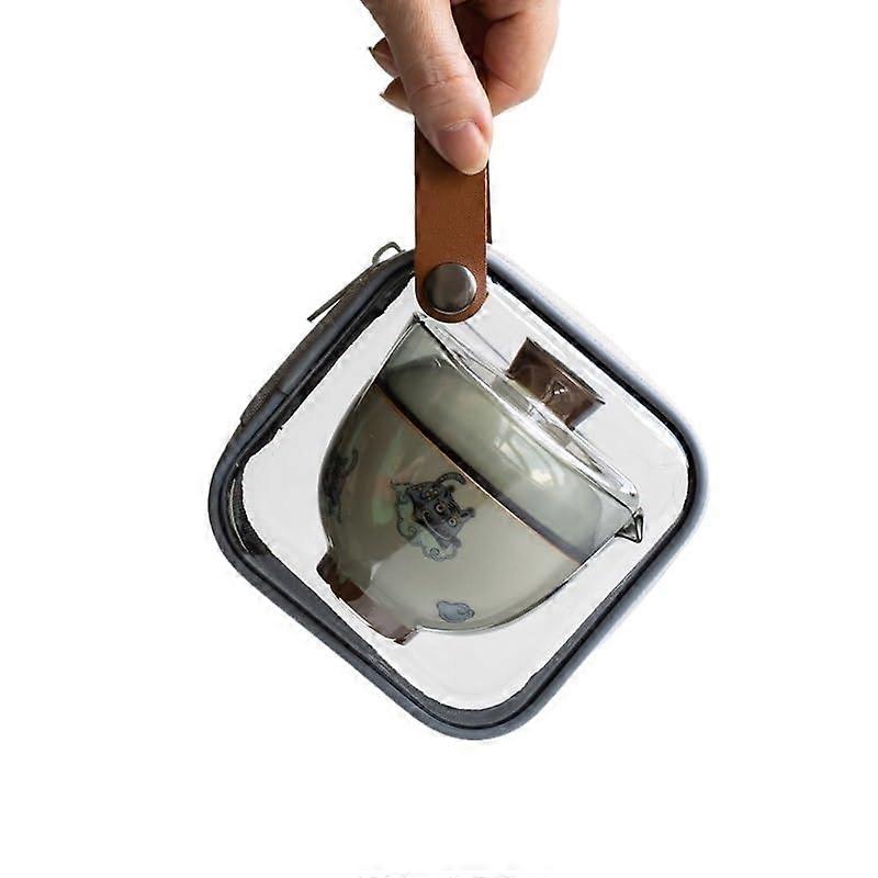 Portable Ceramic Kung Fu Teapot Set with 2 Cups and Travel Bag for Gongfu Tea Brewing