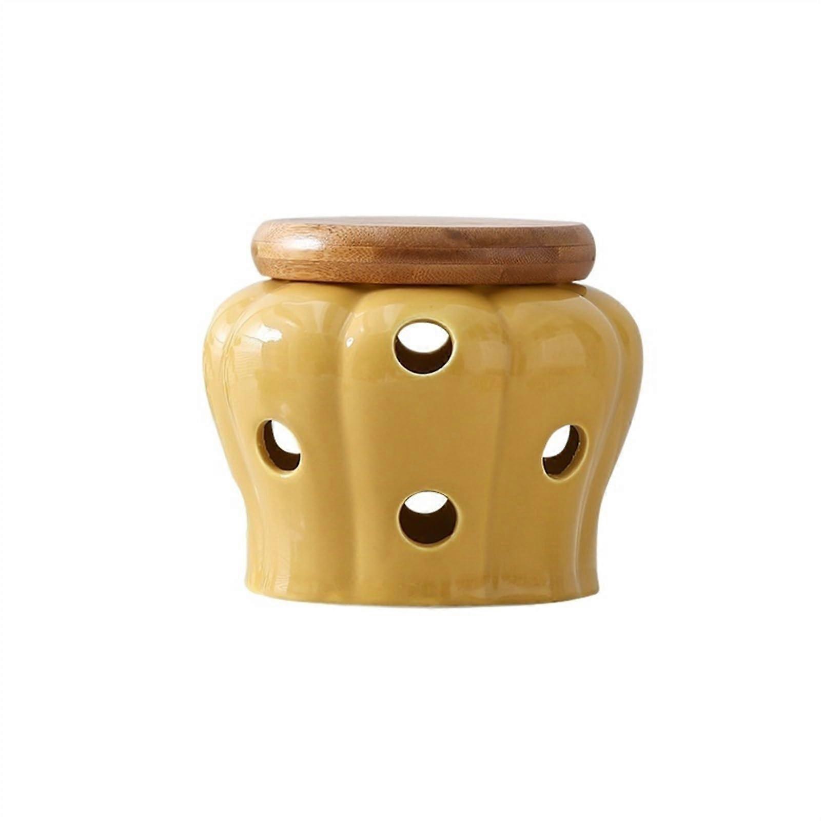 Garlic Storage Container with Ventilated Lid Keeps Garlic Fresh Longer, Yellow Kitchen Countertop Holder