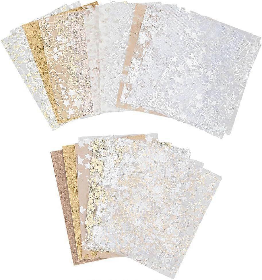 32 Sheets 2 Colors Gold Foil Textured Scrapbook Paper Mesh Fabric Assorted Set Retro Handmade Embellishments for Scrapbooking Journaling Supplies Card