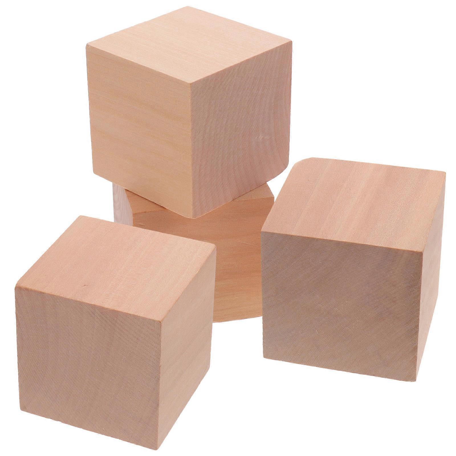 Unfinished Wood Square Blocks 4Pcs Crafting Ideal For Building Block Puzzles Rustic Theme Events Khaki