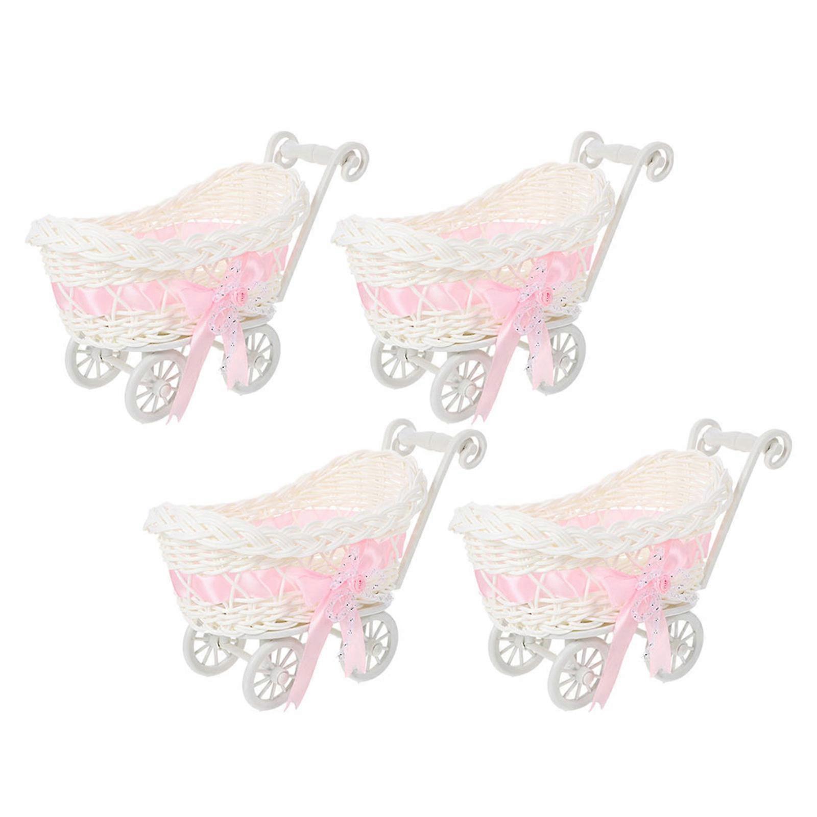 Wedding Candy Basket Pink Imitation Rattan for Storage 4Pcs