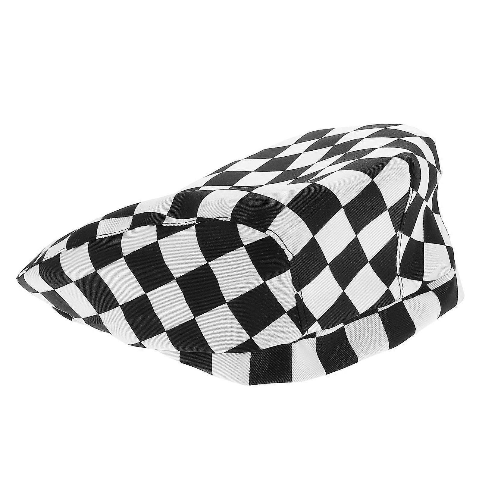 Chef Hat Cooking Headwear Checkered Print Beret for Kitchen Use