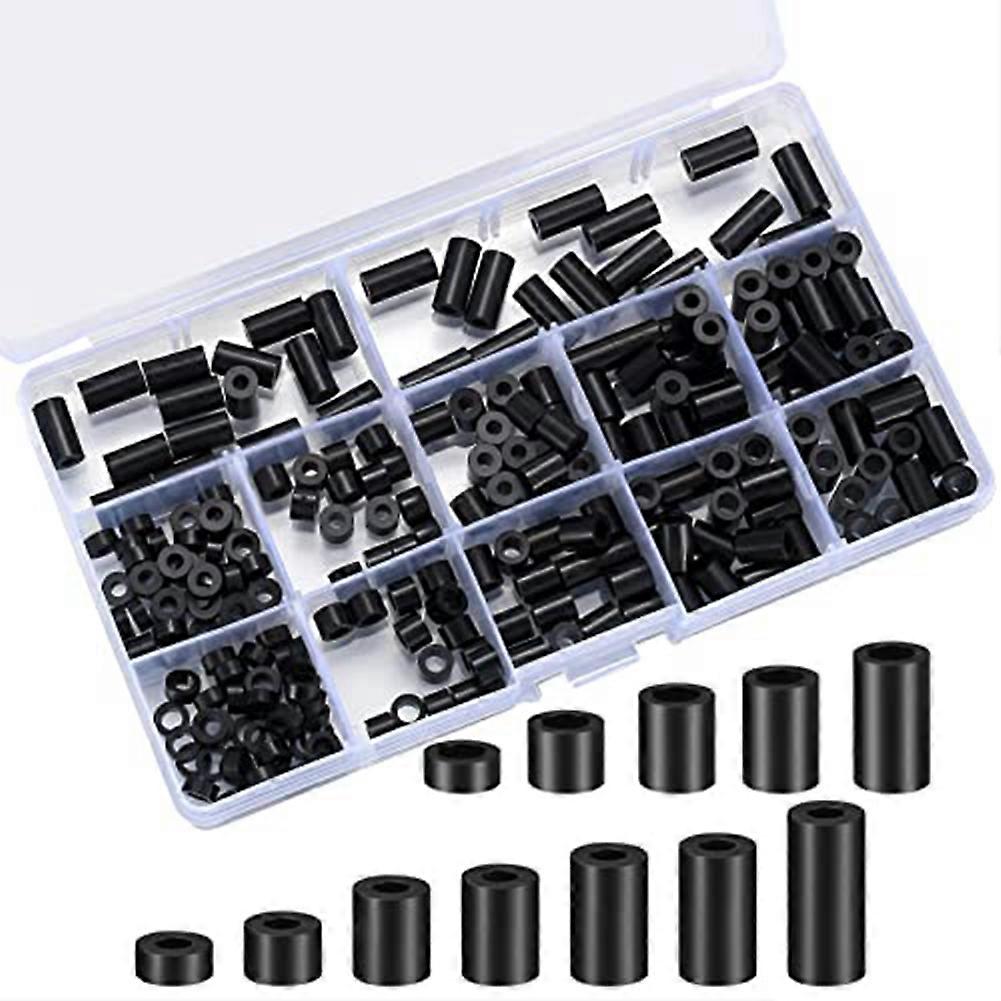 320 Pcs Electrical Outlet Screws Spacers, Black Nylon Round Spacer Assortment Kit, Plastic Spacers Without Threaded