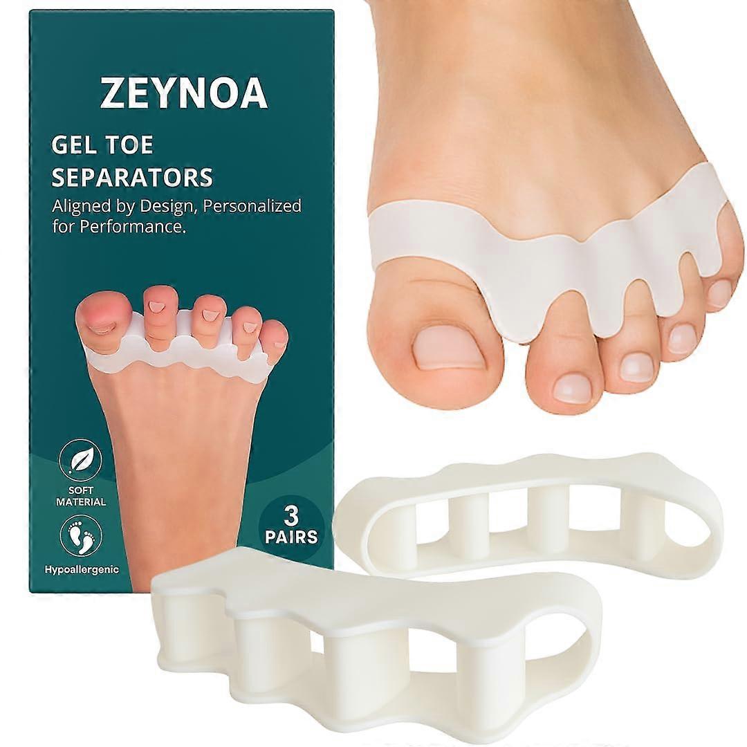 6 Pcs Gel Toe Separators and Silicone Toe Spacers for Bunions, Overlapping Toes, Alignment and Pain Relief, White