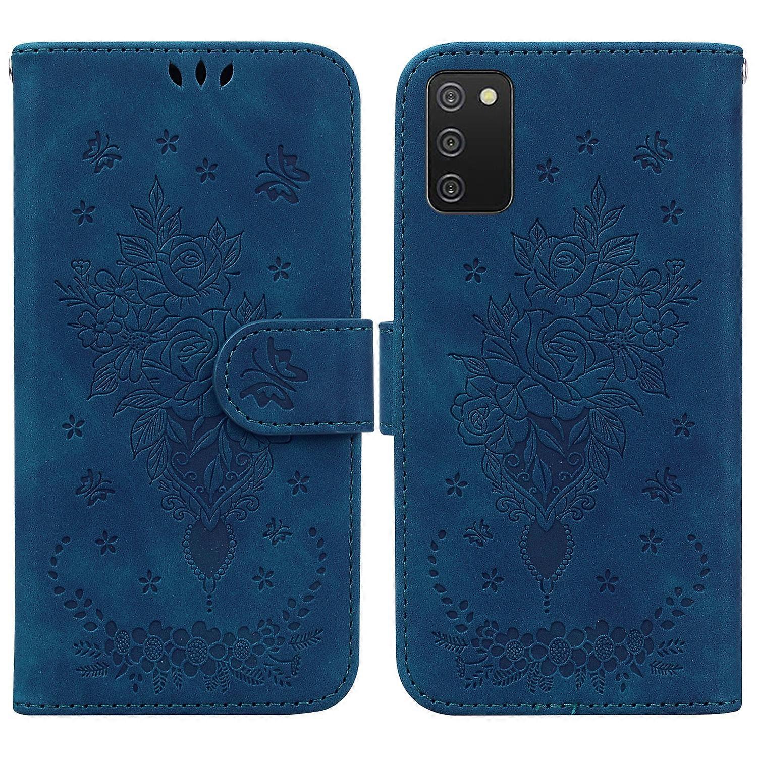 For Samsung Galaxy A02s EU Version Butterfly Rose Embossed Leather Phone Case