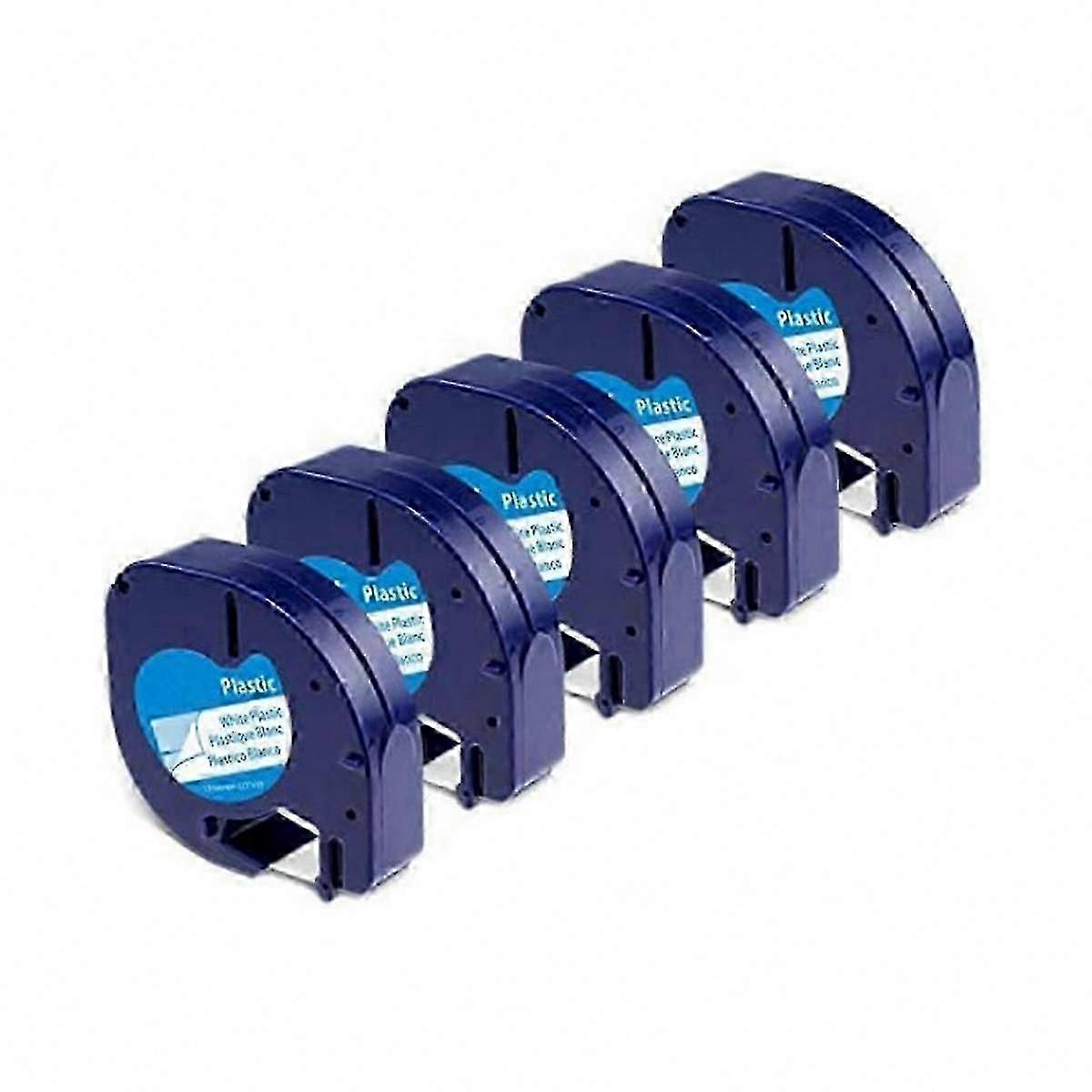5-Pack Compatible Label Maker Tape, Black on White, Refill for LetraTag, Plastic 91331