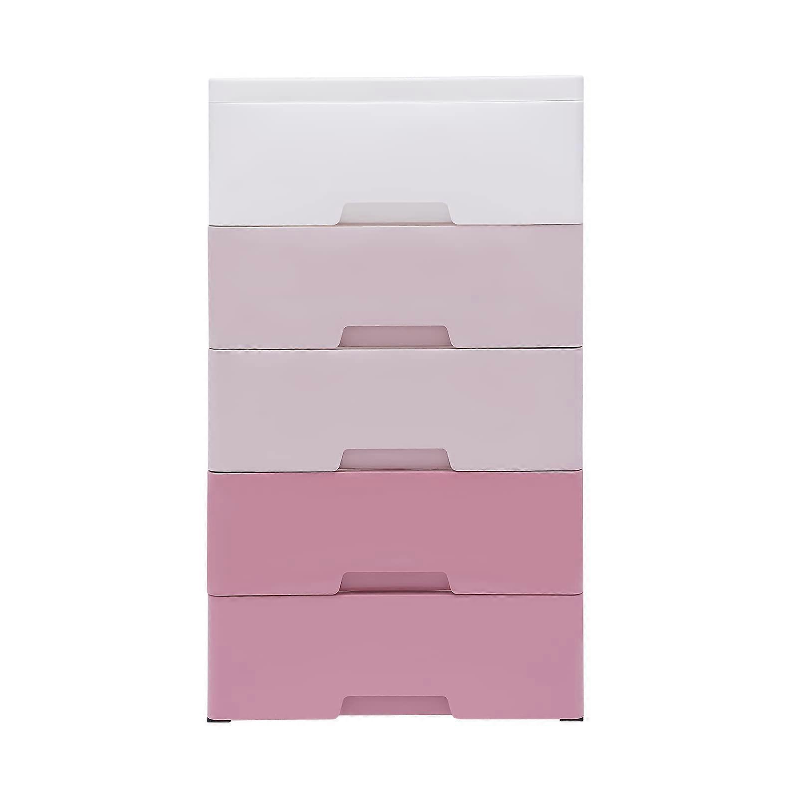 5 Tier Plastic Storage Drawers Pink Stackable Cabinet for Clothes Bedroom Large Capacity