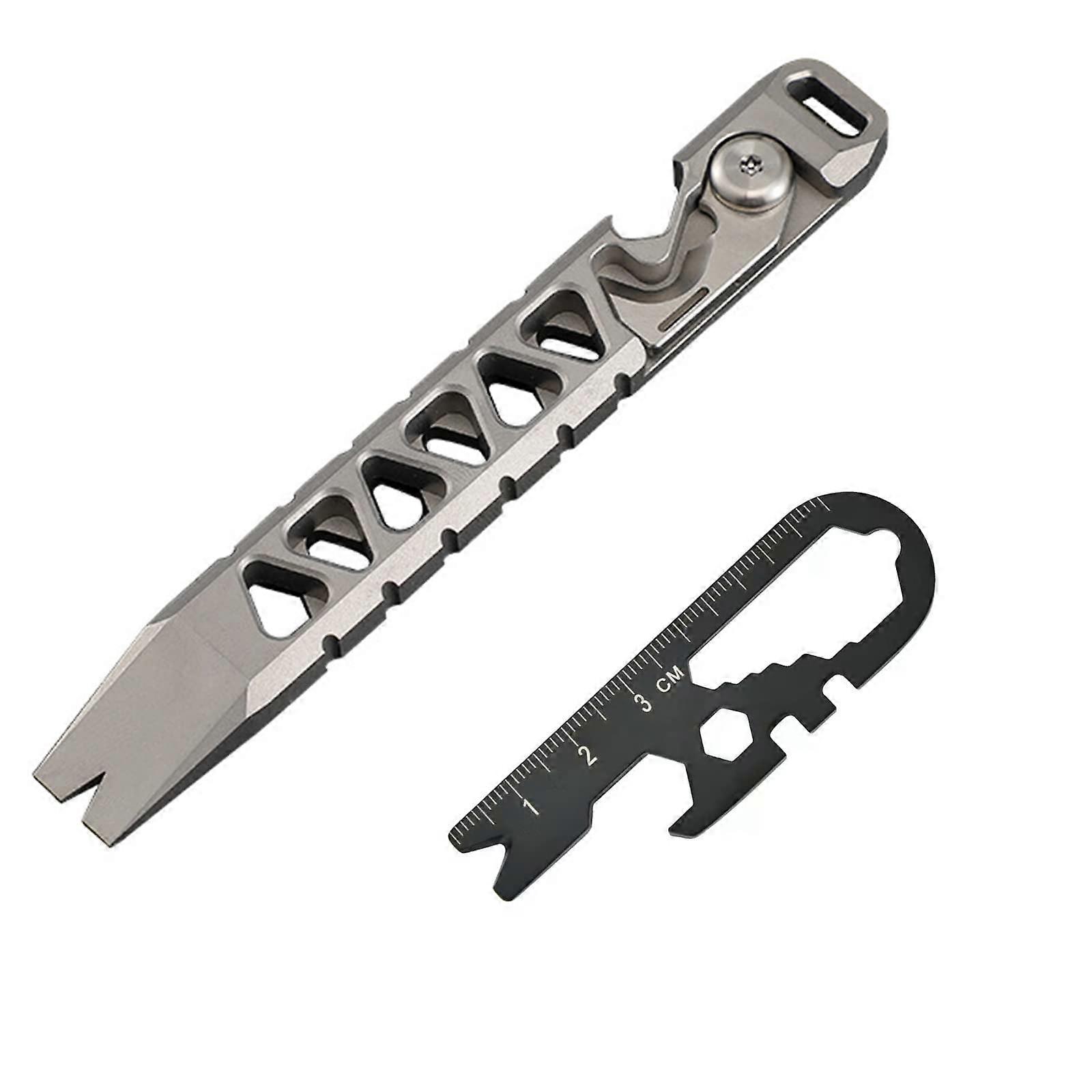 Titanium EDC Pry Bar Bottle Opener Keychain, Compact Multipurpose Pocket Tool Stonewash