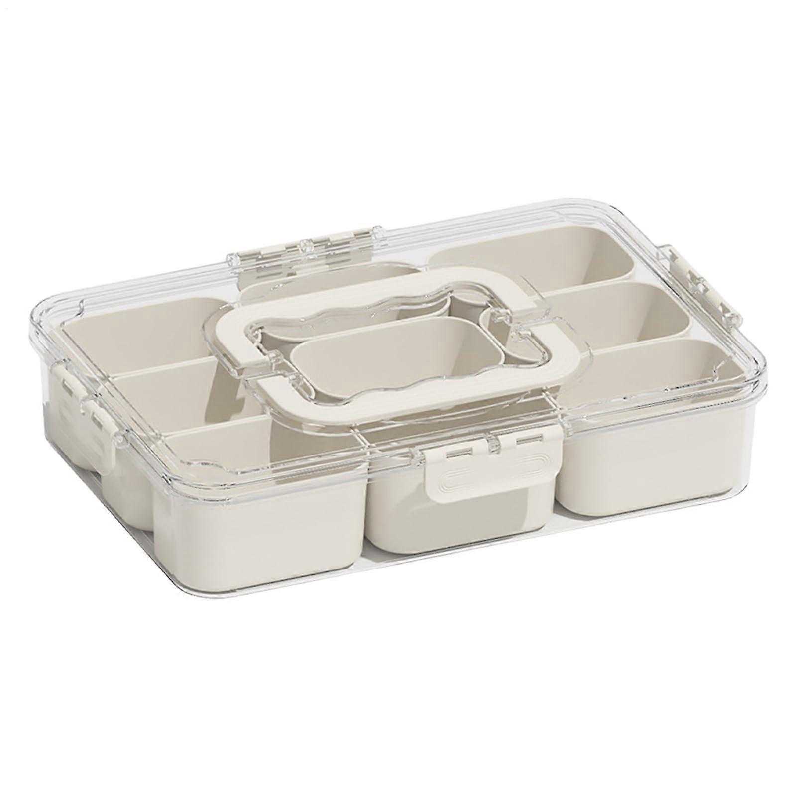 Snack Storage Container with Handle, Clear MultiCompartment Divided Snack Tray for Parties