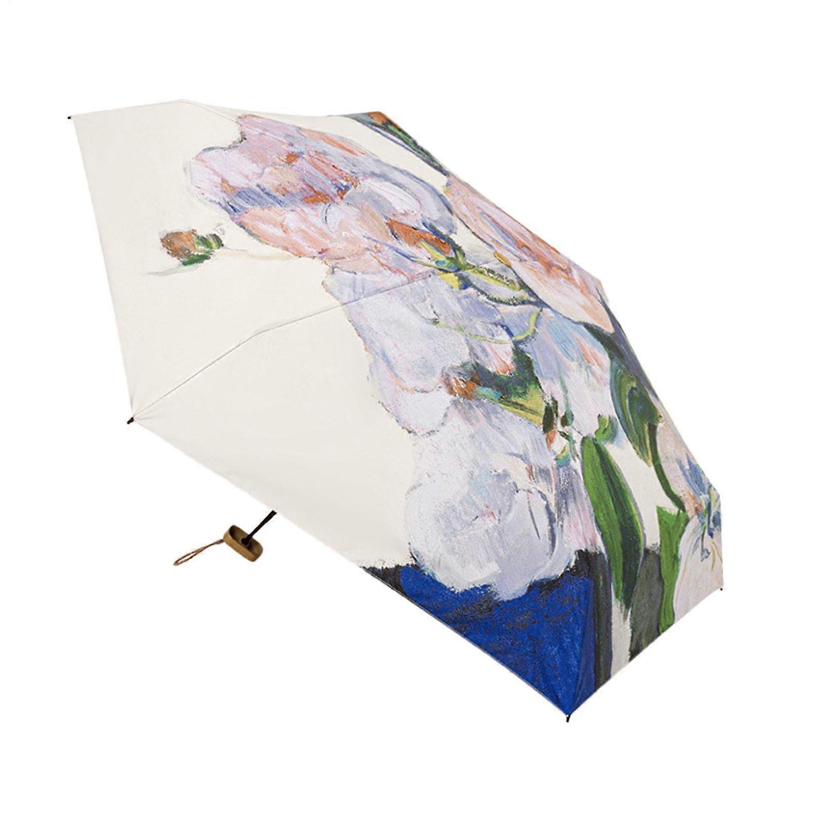 UV Protection Umbrella with Flower Pattern, Lightweight Waterproof Windproof Foldable for Travel