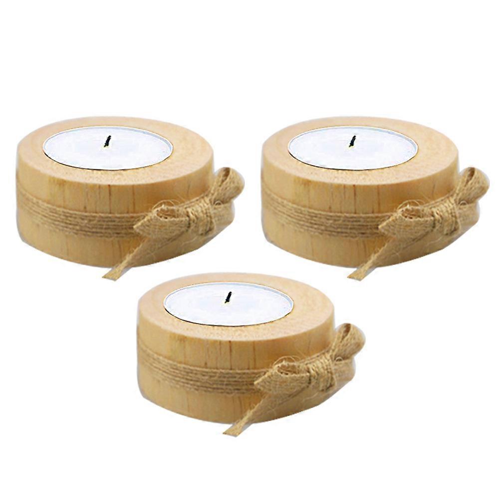 Tealight Holders Rustic Pot Pine Wood Study Decor Beige 6x6x2.5CM 3Set
