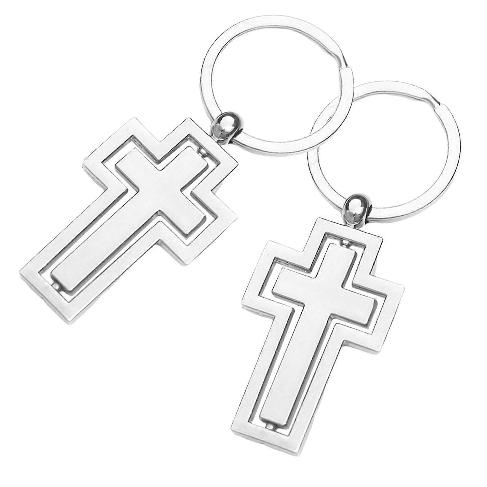 Cross Keychains Silver Rotating Key Holder 2Pcs for Hanging Keys
