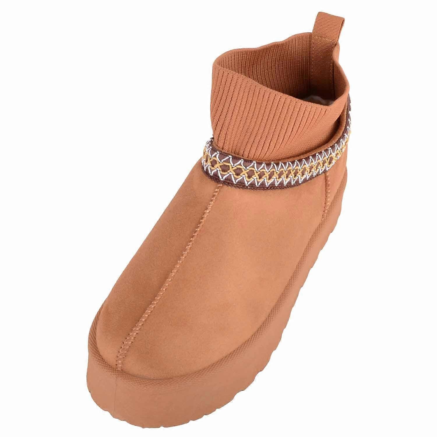 Absolute Footwear Easy Slip On Platform Bootee with Knitted Ankle Collar