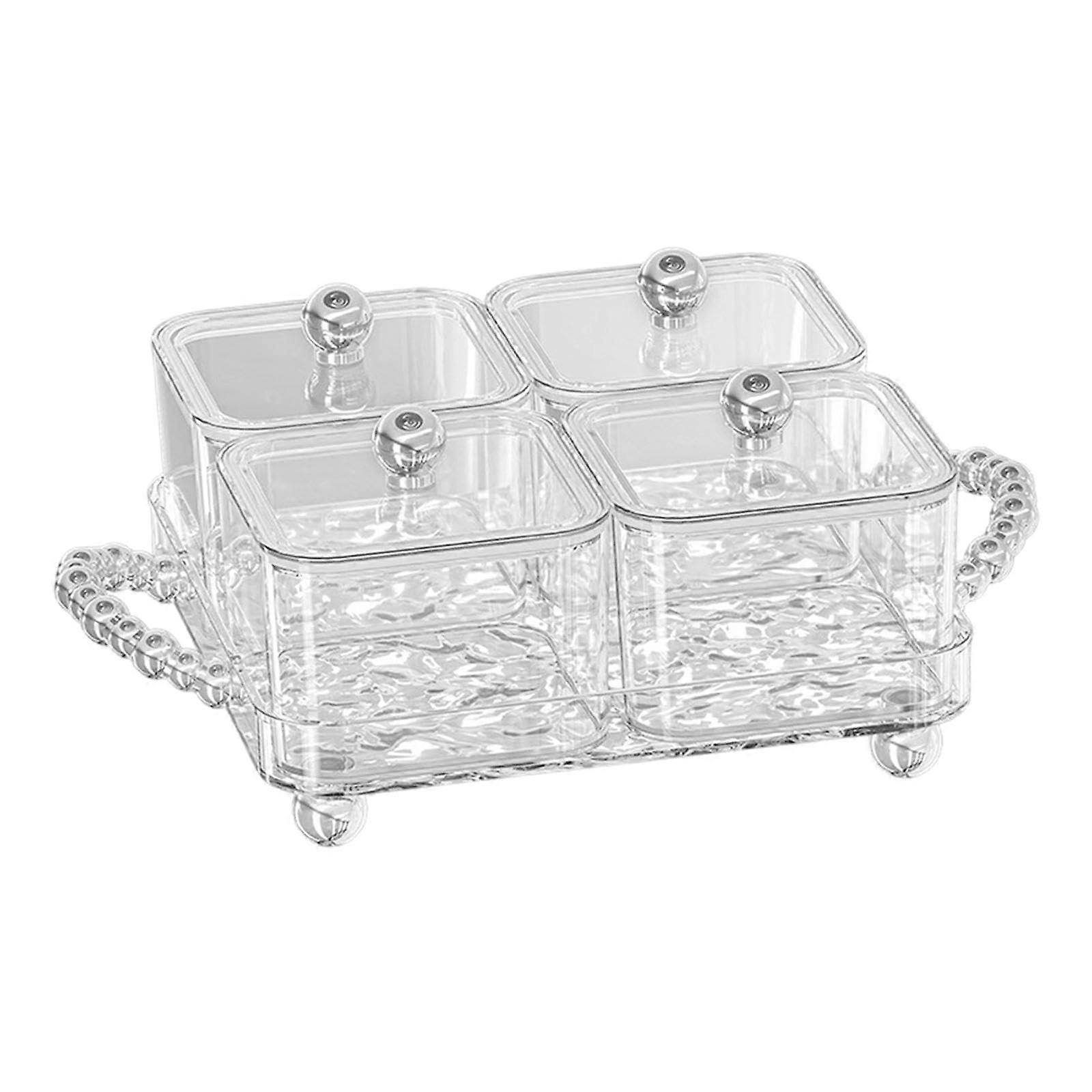 Serving Tray with Compartments, 4Section Snack Platter with Lid for Parties and Tea Time