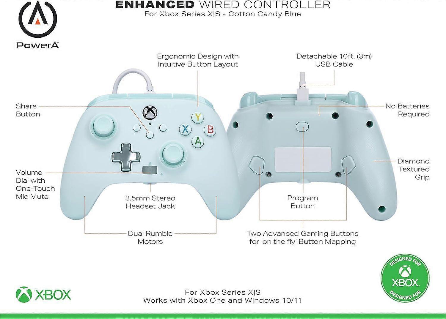 PowerA Enhanced Wired Xbox X Controller - Cotton Candy Blue