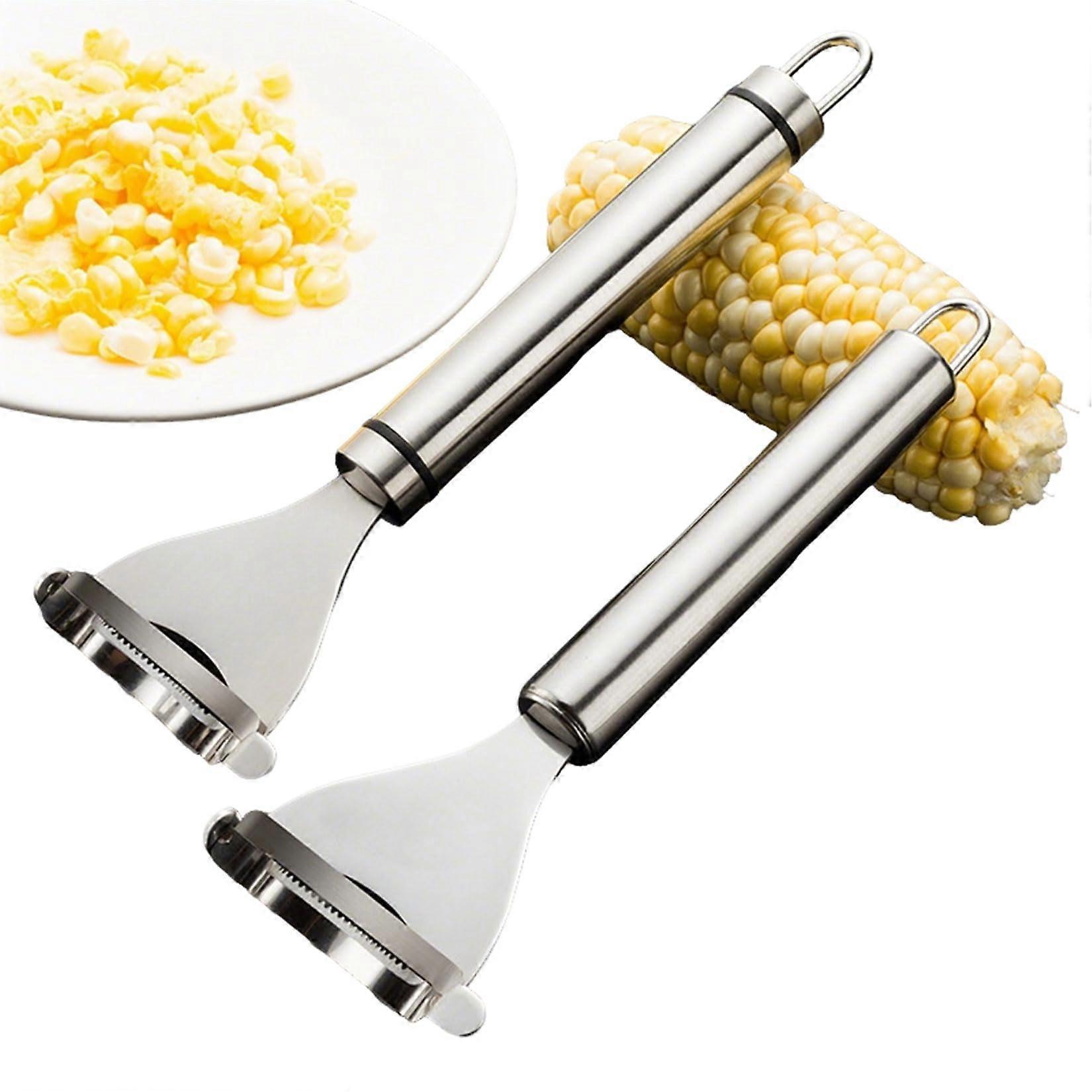 Stainless Steel Corn Peeler and Kernel Remover 2 Pack, Fast Ergonomic Grip Thresher for Kitchen