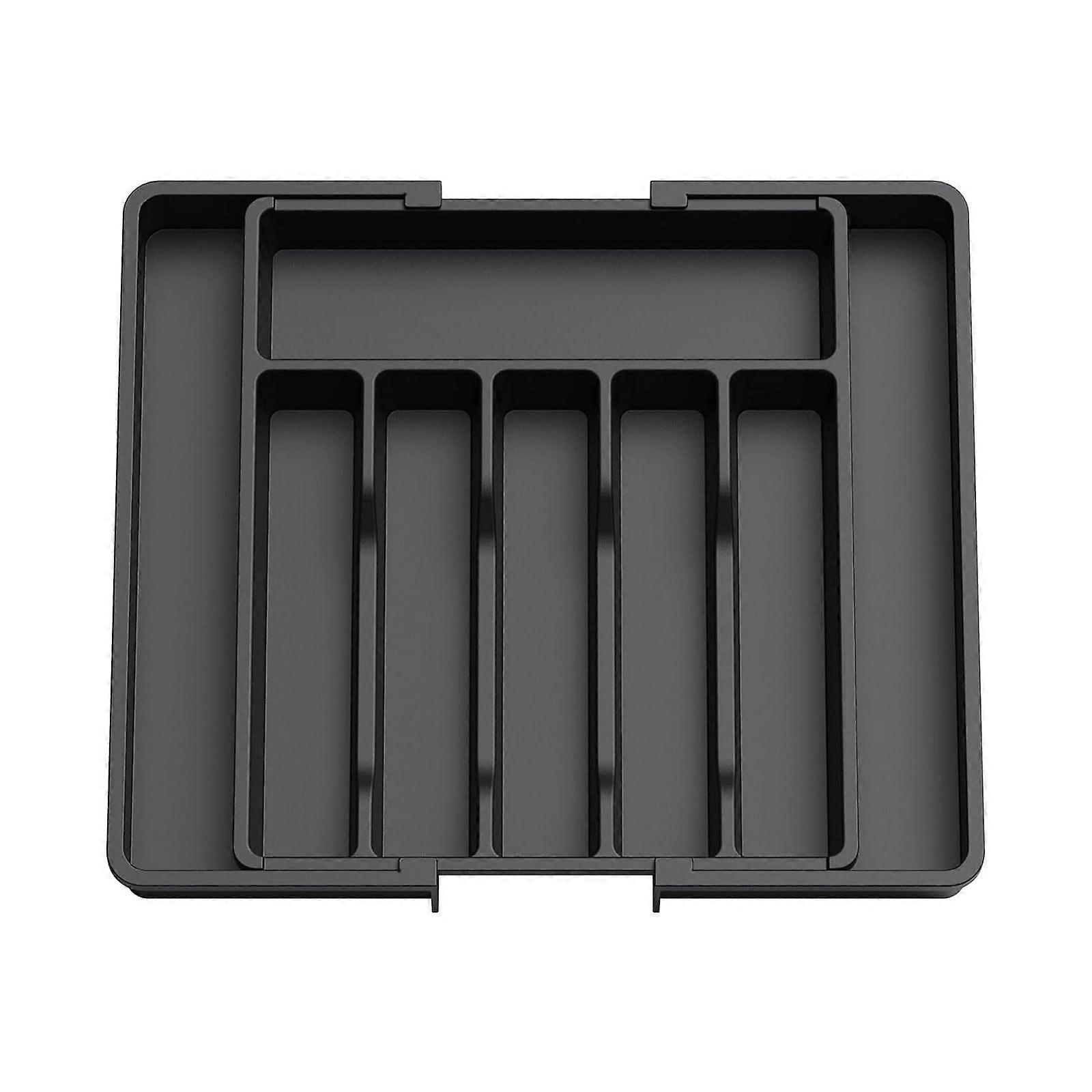 Expandable Kitchen Drawer Organizer for Cutlery, Adjustable Utensil Tray, Black Plastic Divider