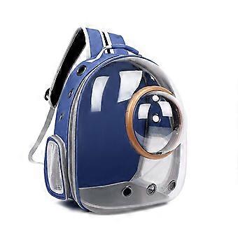 Katzenrucksack mit Sichtfenster für Katzen und kleine Hunde, atmungsaktive Reise-Transportbox für Haustiere (Blau)