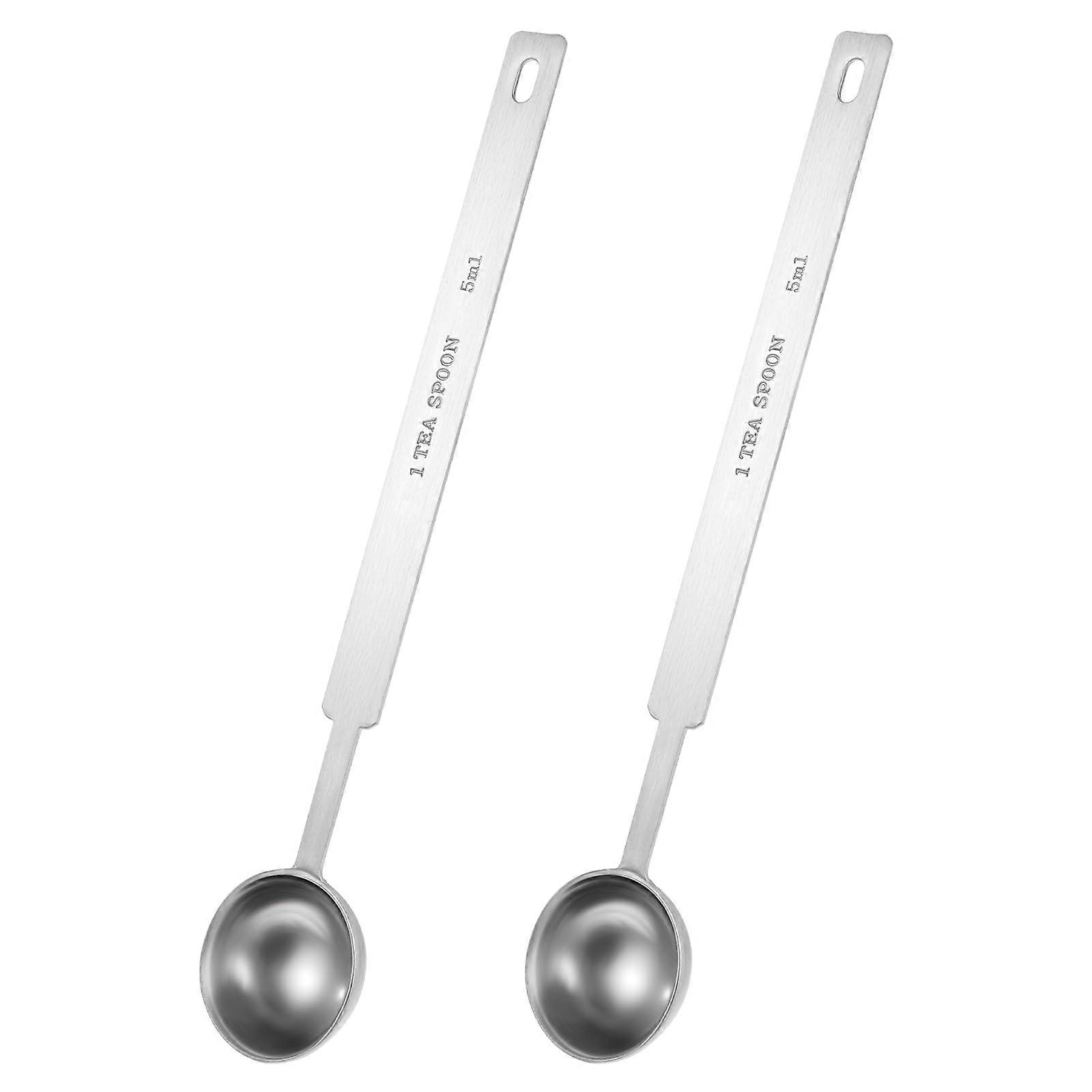 2PCS Stainless Steel Teaspoon Measuring Spoon Long Handle 5ml Accurate Round Design Durable