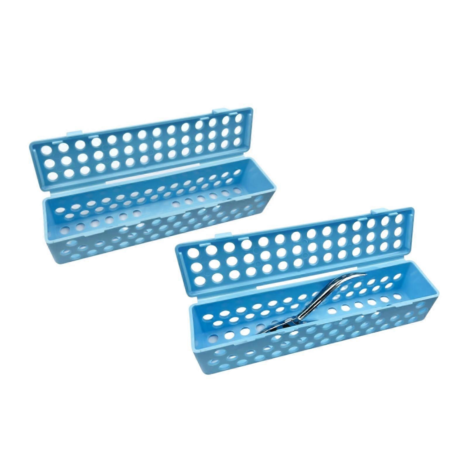 Dental Instrument Sterilization Case Blue Autoclavable Storage Box for Spatulas Forceps Pliers