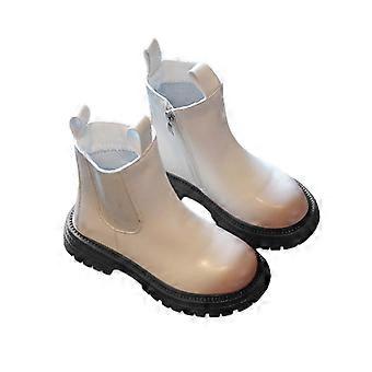 Bottines pour petites filles, bottines à paillettes et perles style britannique, en cuir beige, automne-hiver, pointure 4-4,5 ans.