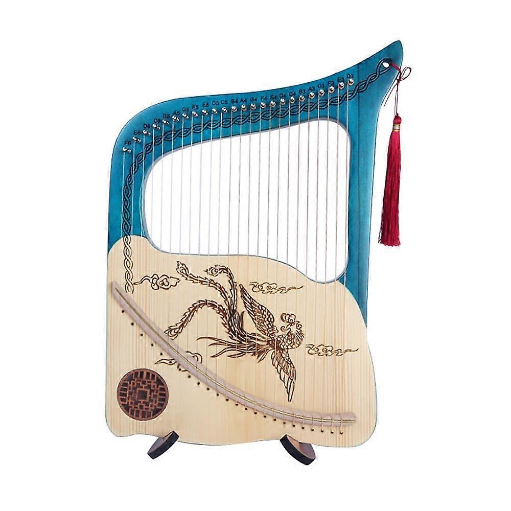 Lyre Harp 24String Solid Spruce Wood with Clear Resonant Tone, BeginnerFriendly Blue Finish