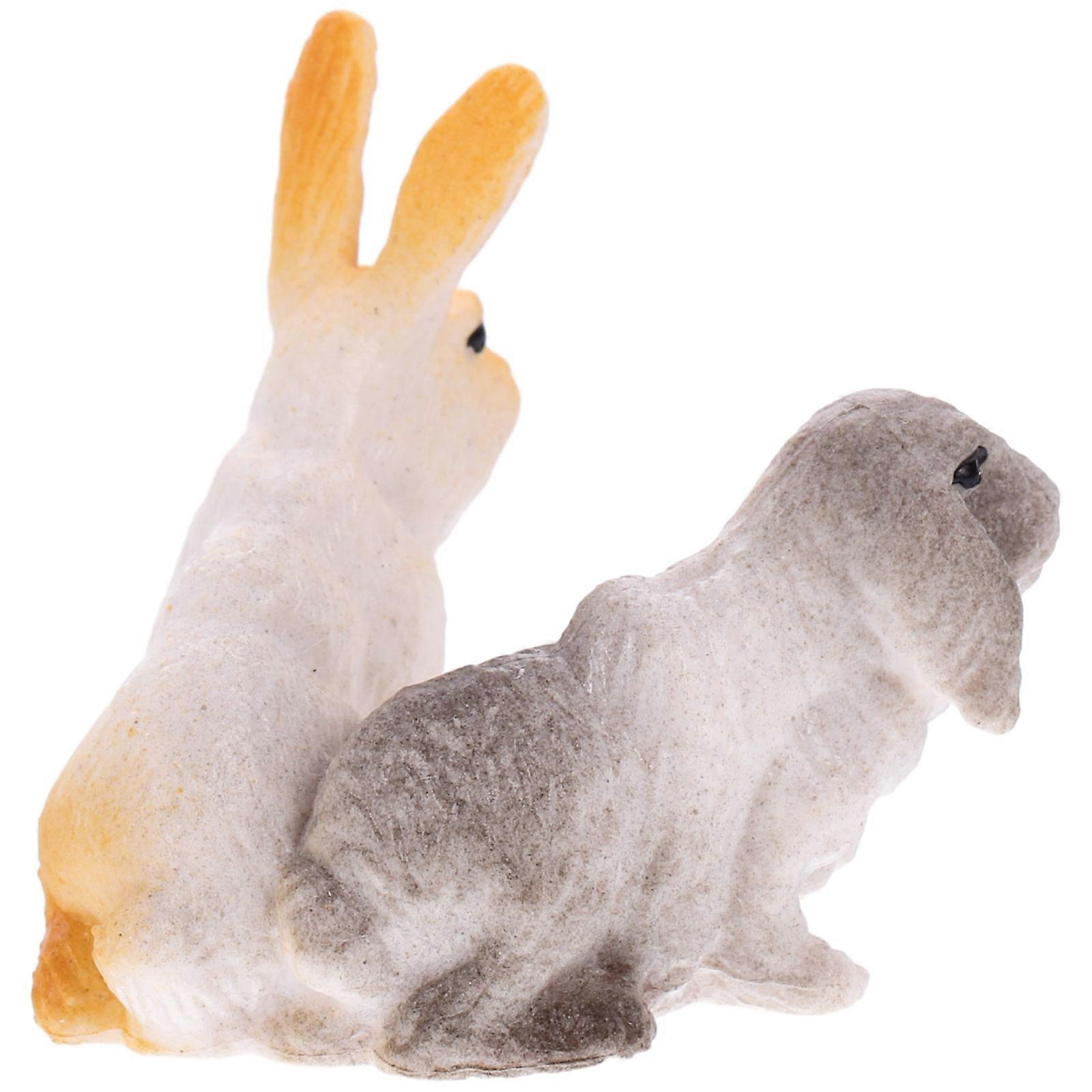 Mini Rabbit Decor Double-Rabbit Simulation Figurine 5Pcs for Decoration