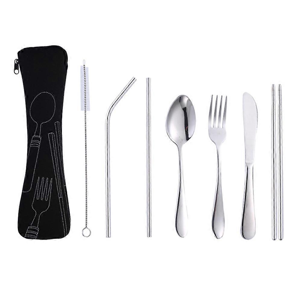 Dinnerware Kit for Kitchen Use 7Pcs Stainless Steel Portable Tableware Set