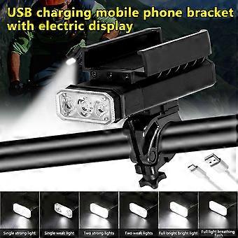 Waterdichte USB 3 * LED Front Bike Light met fietsen Telefoon GPS houder ingebouwde 3600mah batterij power display fiets lamp