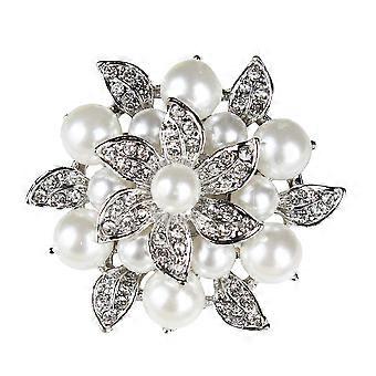 2PCS Fashion Strass Parels Bruiloft Feest Schoen Clips Dubbel Blad Bloemen Kristallen Glans Gespen (Zilver)