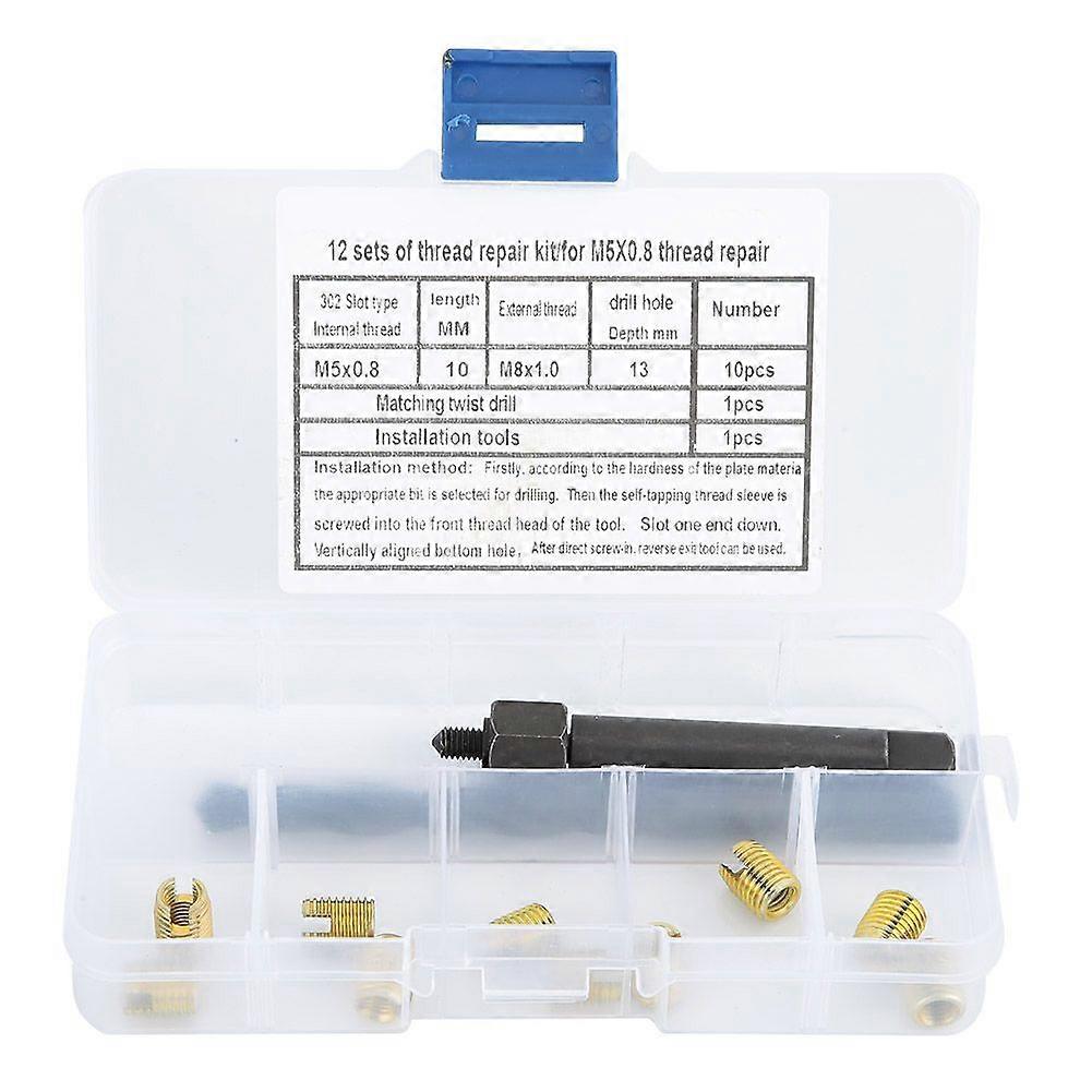 12PCS M5 x 0.8 Thread Repair Kit Self Tapping Thread Inserts Tool Set