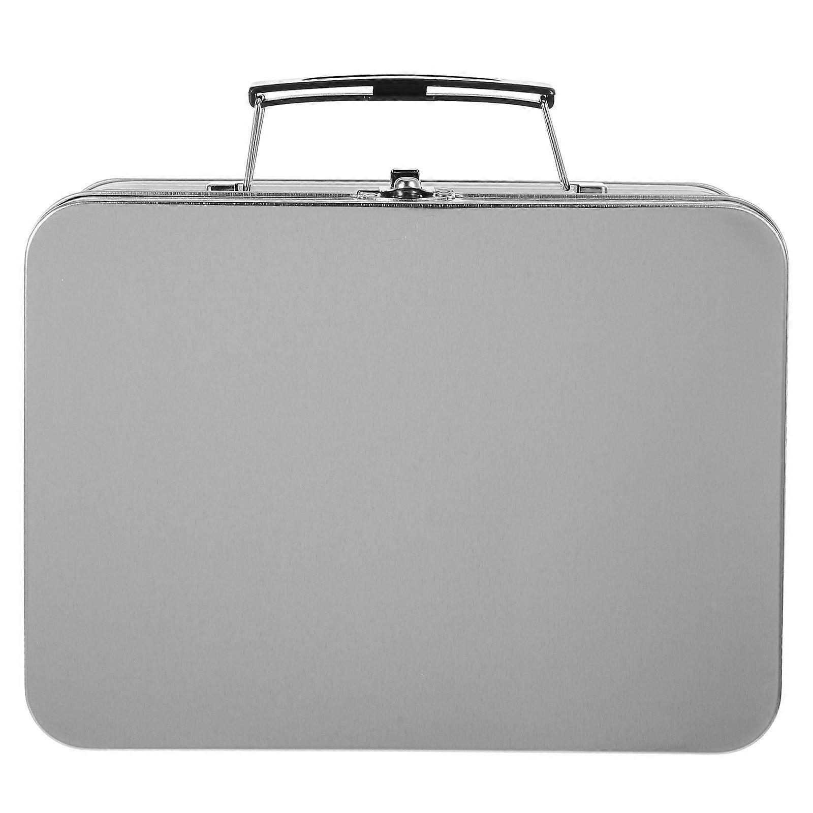 Tinplate Box for Storage with Handle Silver Decorative Keepsake Box