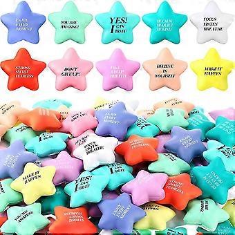 100 pack star shaped stress relief balls, bulk stress relief balls, printed with inspirational quotes, suitable for everyone, random colors