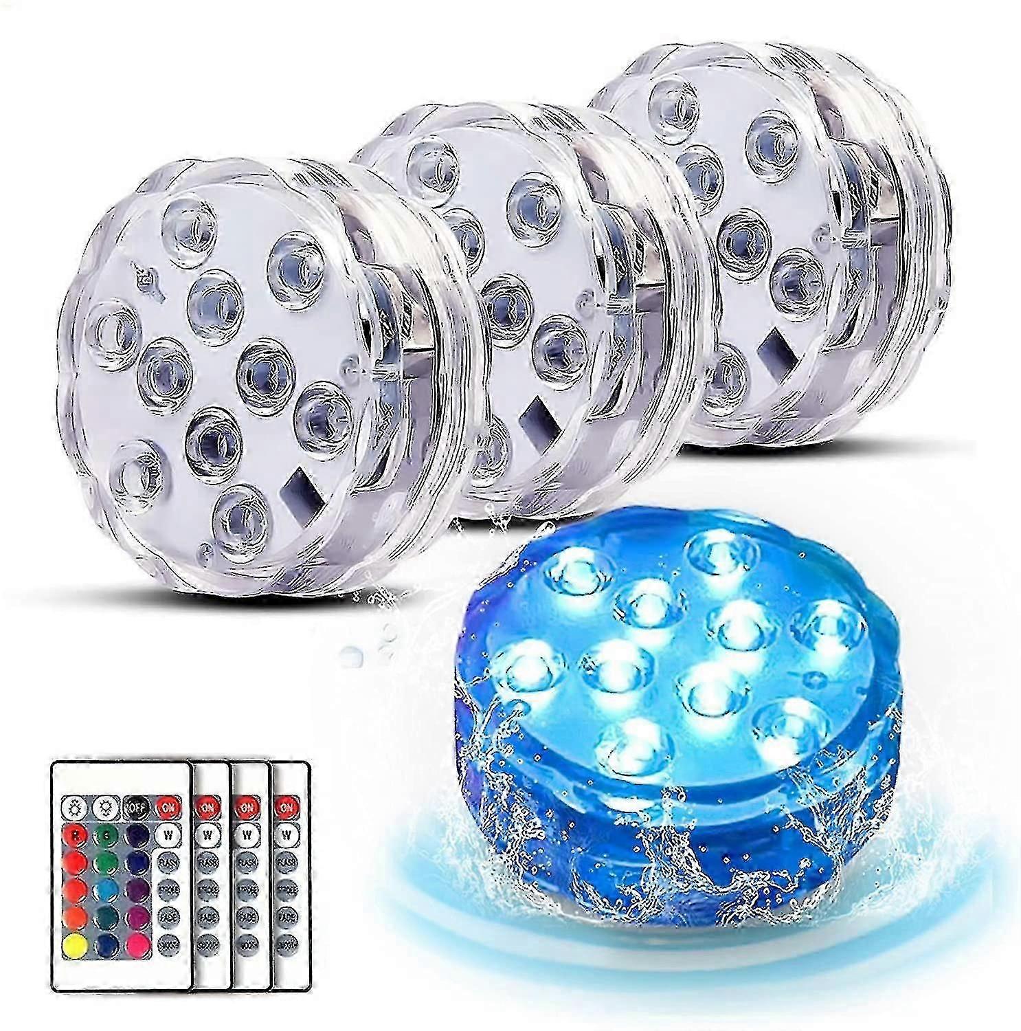 Lot de 4 lampes LED submersibles étanches avec télécommande, éclairage pour jacuzzi.